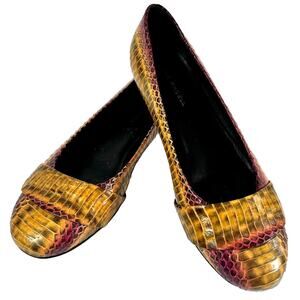 Womens Snakeskin Flat Dress Shoes Size 6 Exotic Italian Leather Pink Gold Ballet